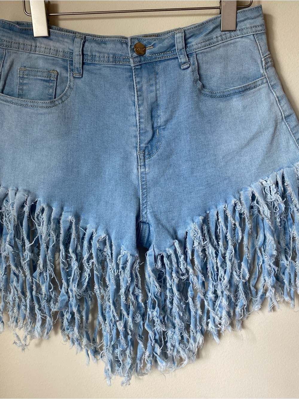 DoDo Light Wash Denim Fringe Shorts